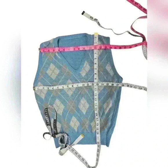 Vintage Union Workers USA Blue Sweater Vest Vneck Size S Argyle Pattern Acrylic - Picture 6 of 12